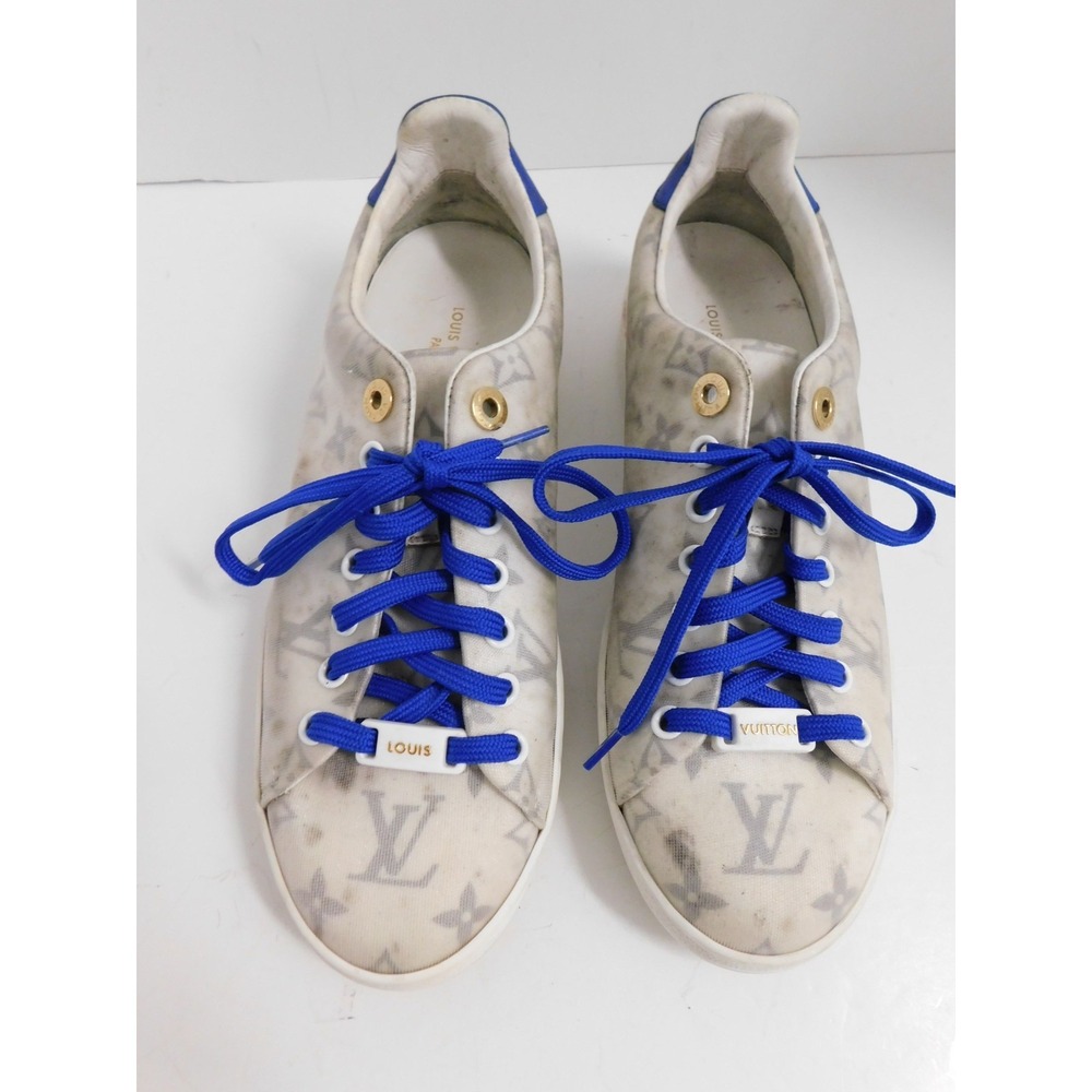 Louis Vuitton White Blue Monogram Technical Mesh Frontrow Sneaker sz39 AUTHENTIC